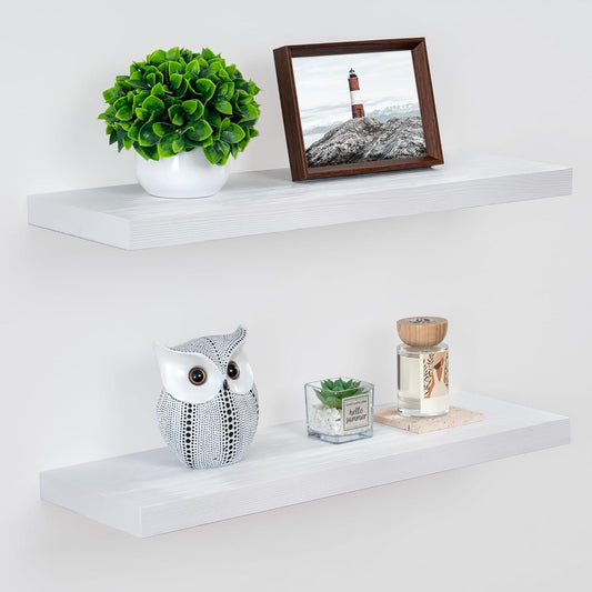 ShelfLoft 8"D x 1.3"H White Solid Pine Wood Floating Shelves