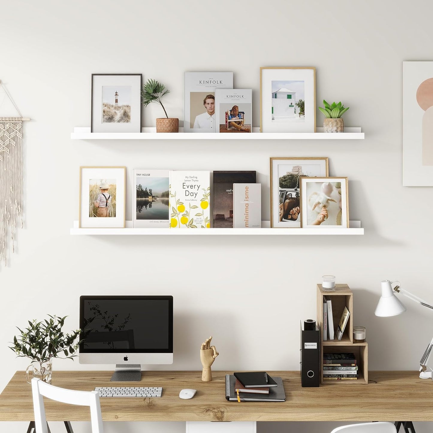 ShelfLoft 24"W x 5"D White Pine Wood Picture Ledge Shelf Nursery Bookshelf for Kids' Room, 2 Pack