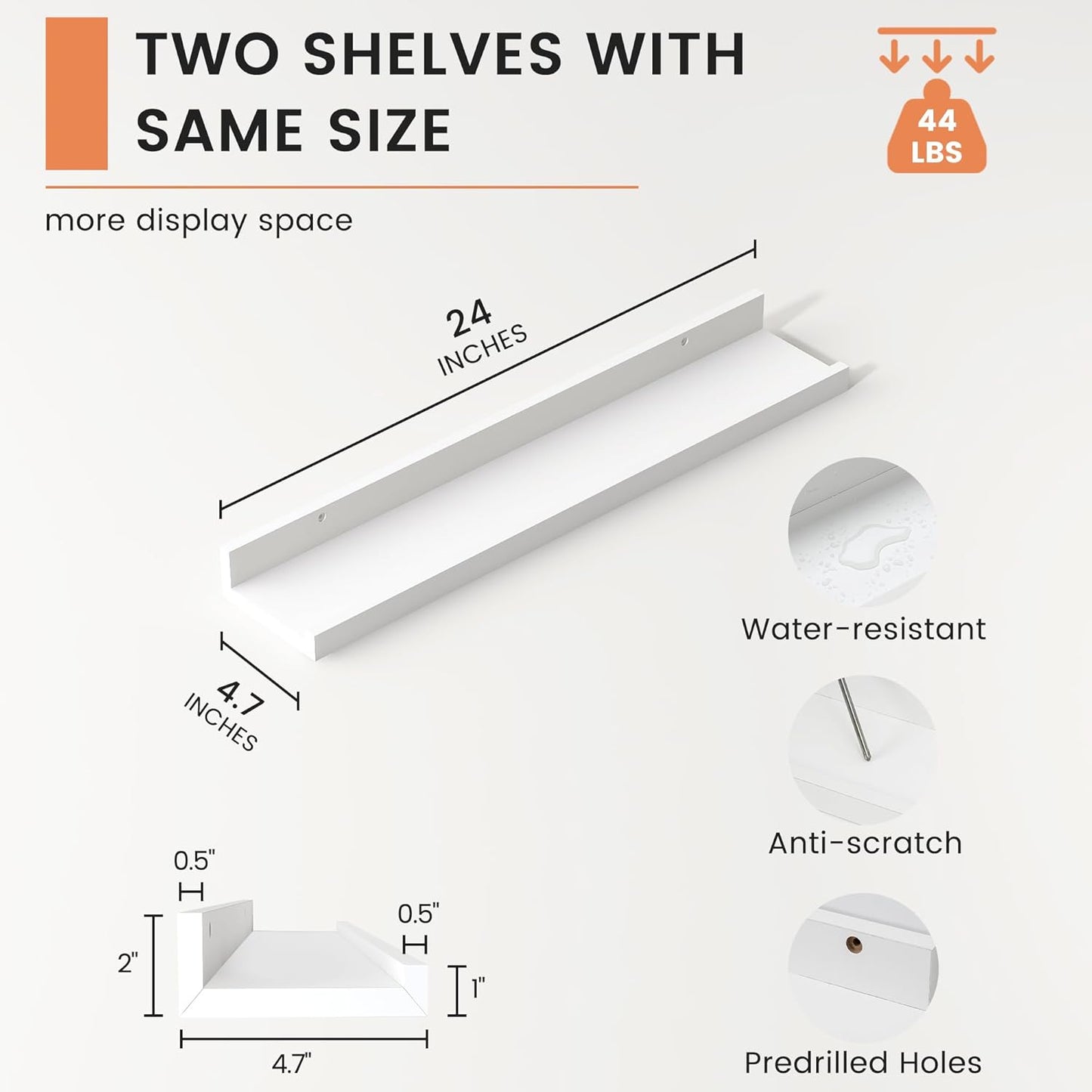 ShelfLoft 4.7"D x 2"H White Picture Ledge Floating Shelves