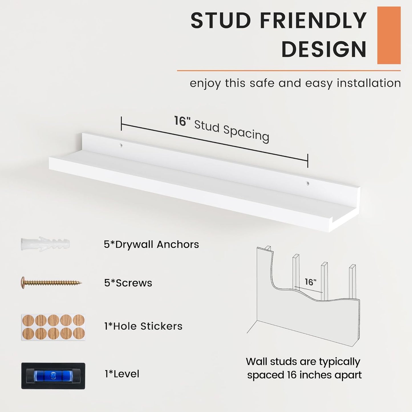 ShelfLoft 4.7"D x 2"H White Picture Ledge Floating Shelves