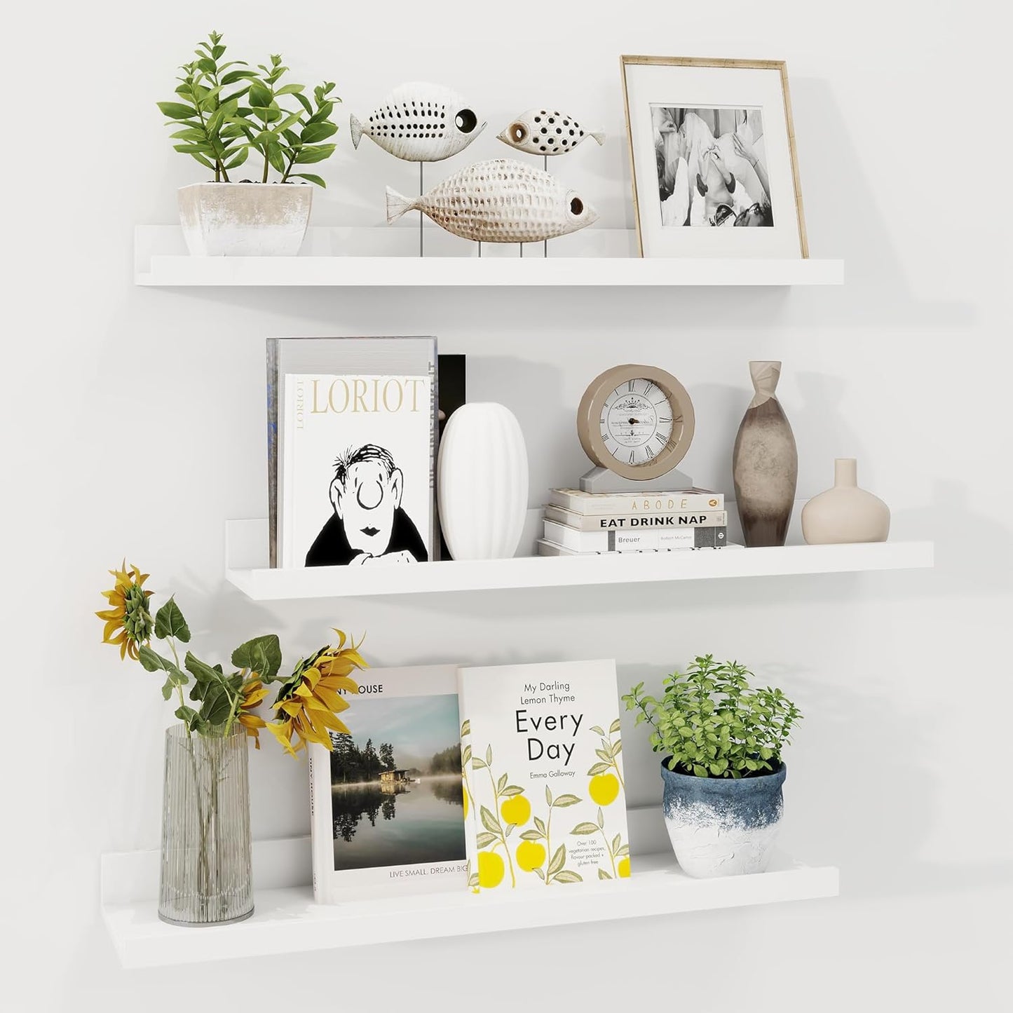 ShelfLoft 5.7 Inch Deep Picture Ledge Shelf Floating Shelves with Lip, Set of 3