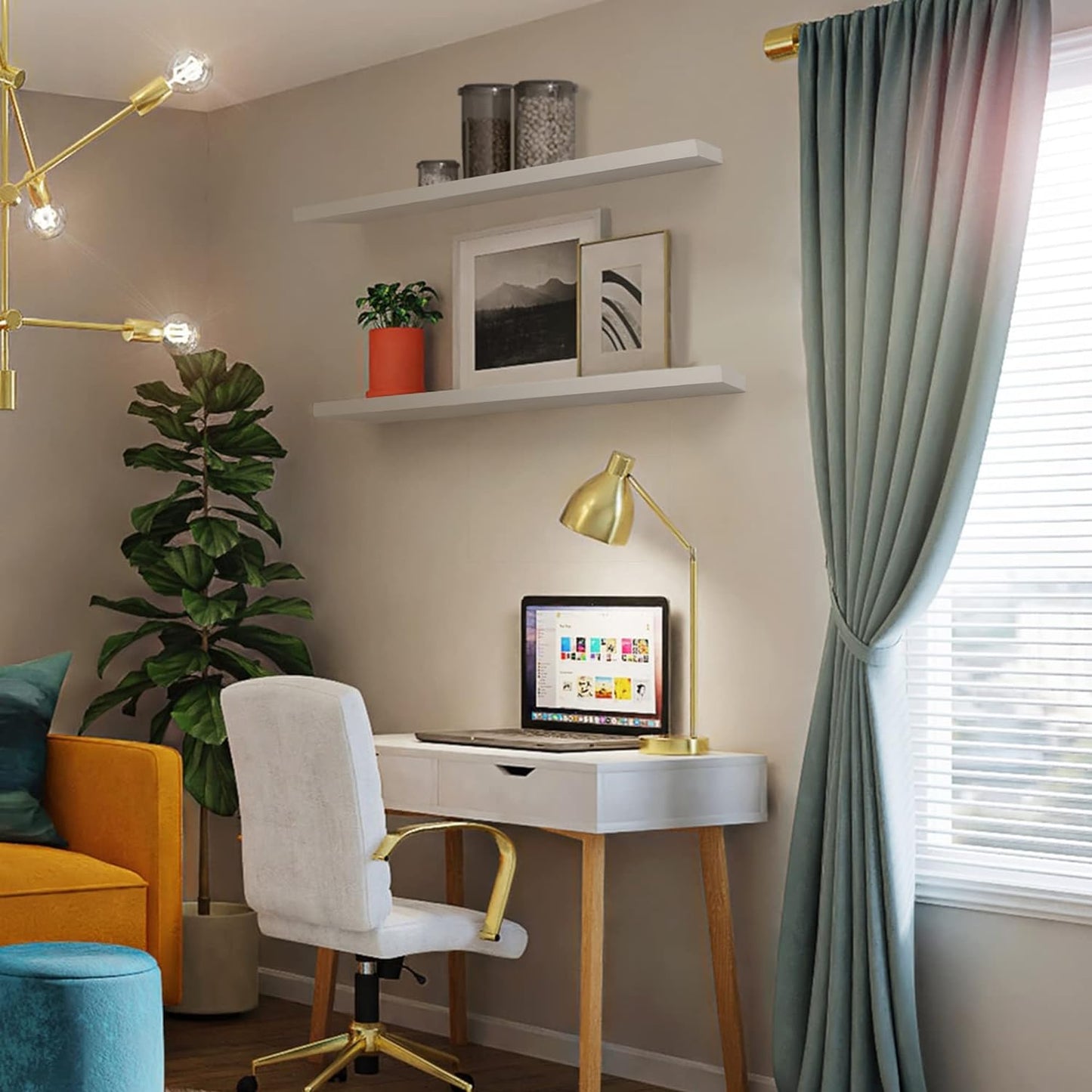 ShelfLoft 24"W x 6.7"D Paulownia Wood Wall Display Decor Floating Shelves,White-2 Pack