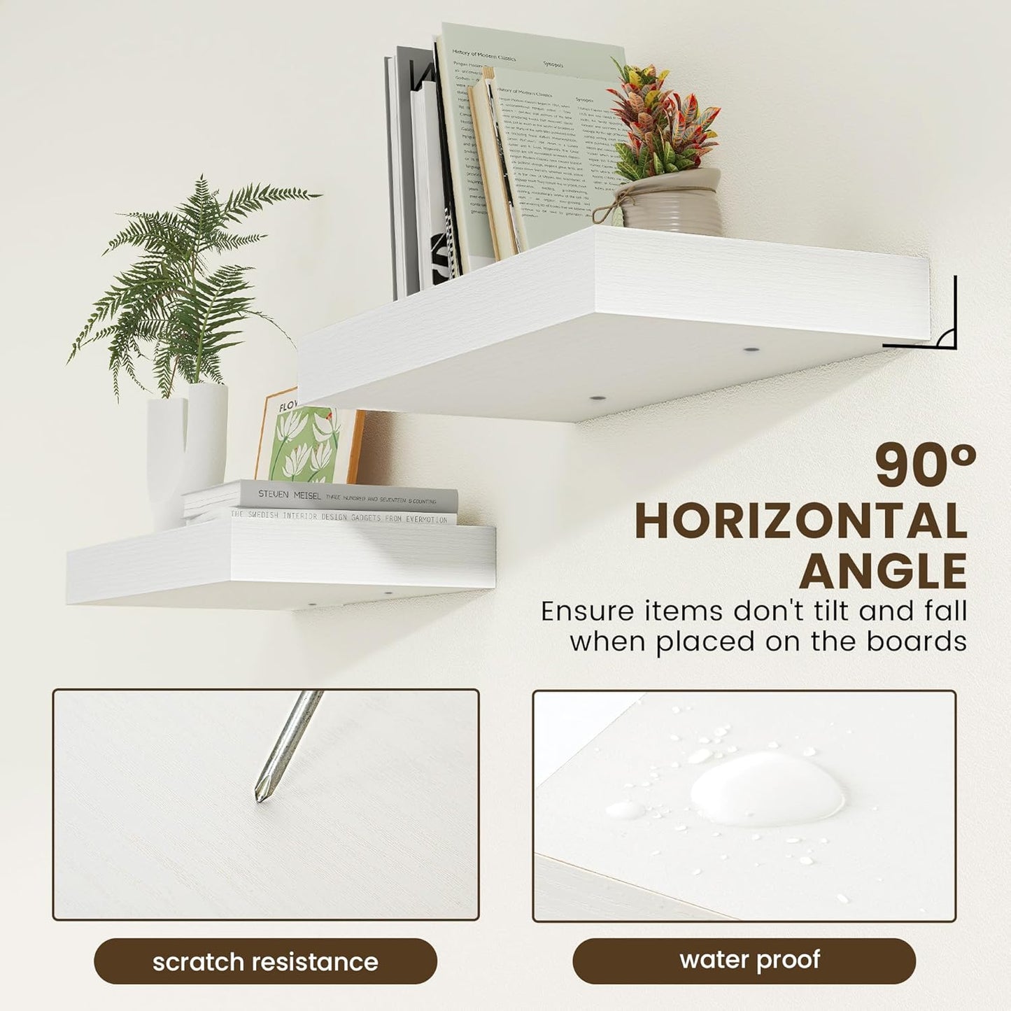 ShelfLoft 11.6"D x 2"H White Floating Shelves for Wall Storage