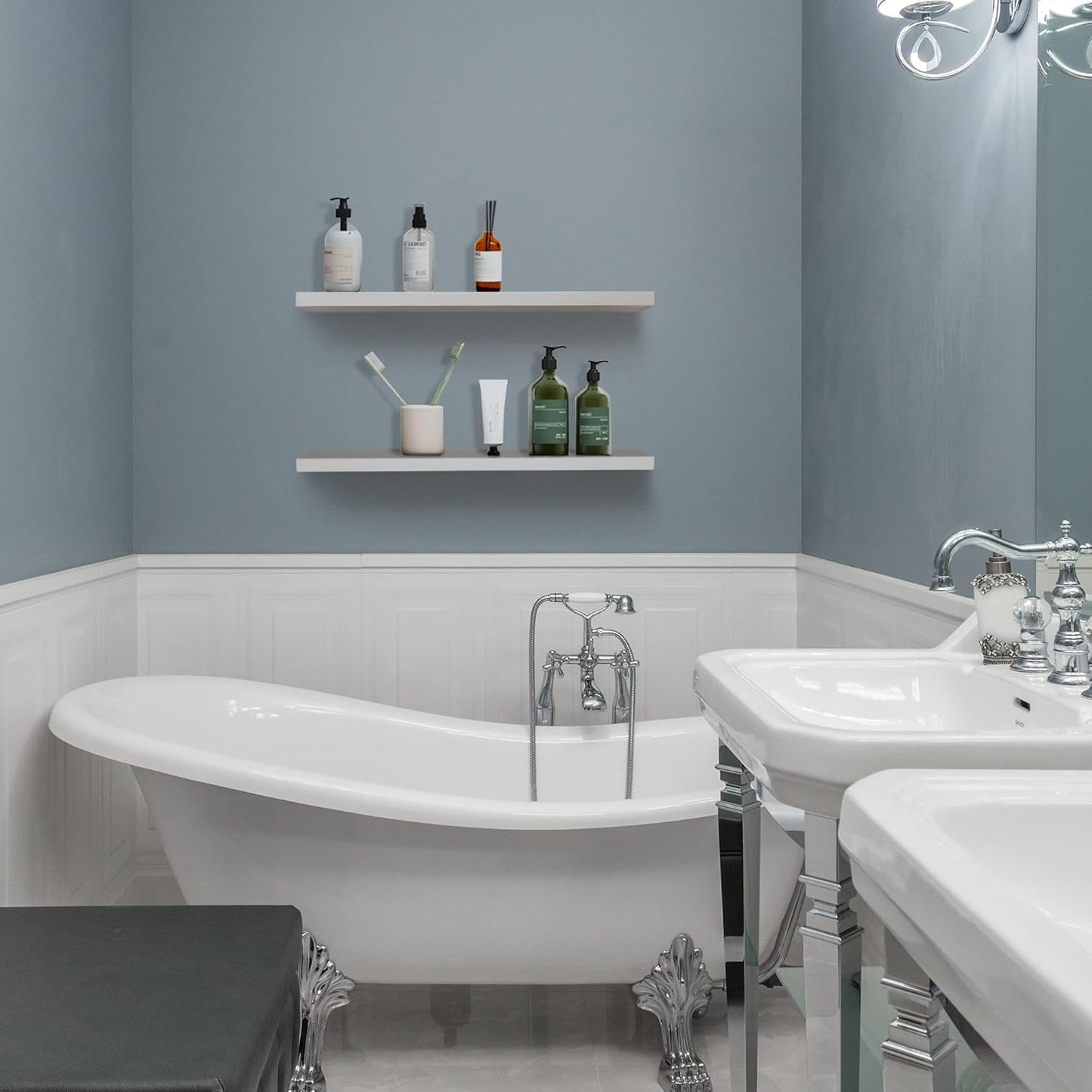 ShelfLoft 24"W x 6.7"D Paulownia Wood Wall Display Decor Floating Shelves,White-2 Pack