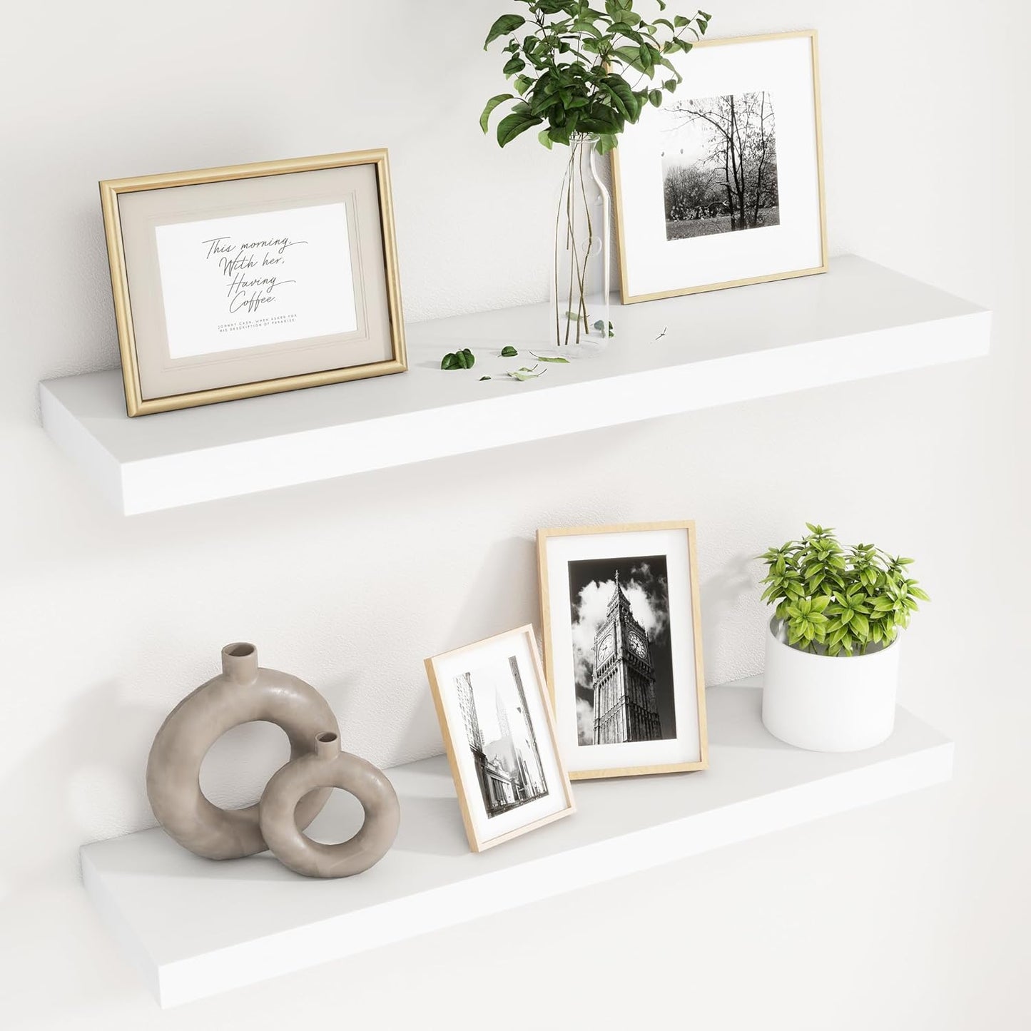 ShelfLoft 30"W x 6.7"D Paulownia Wood Wall Display Decor Floating Shelves,White-2 Pack