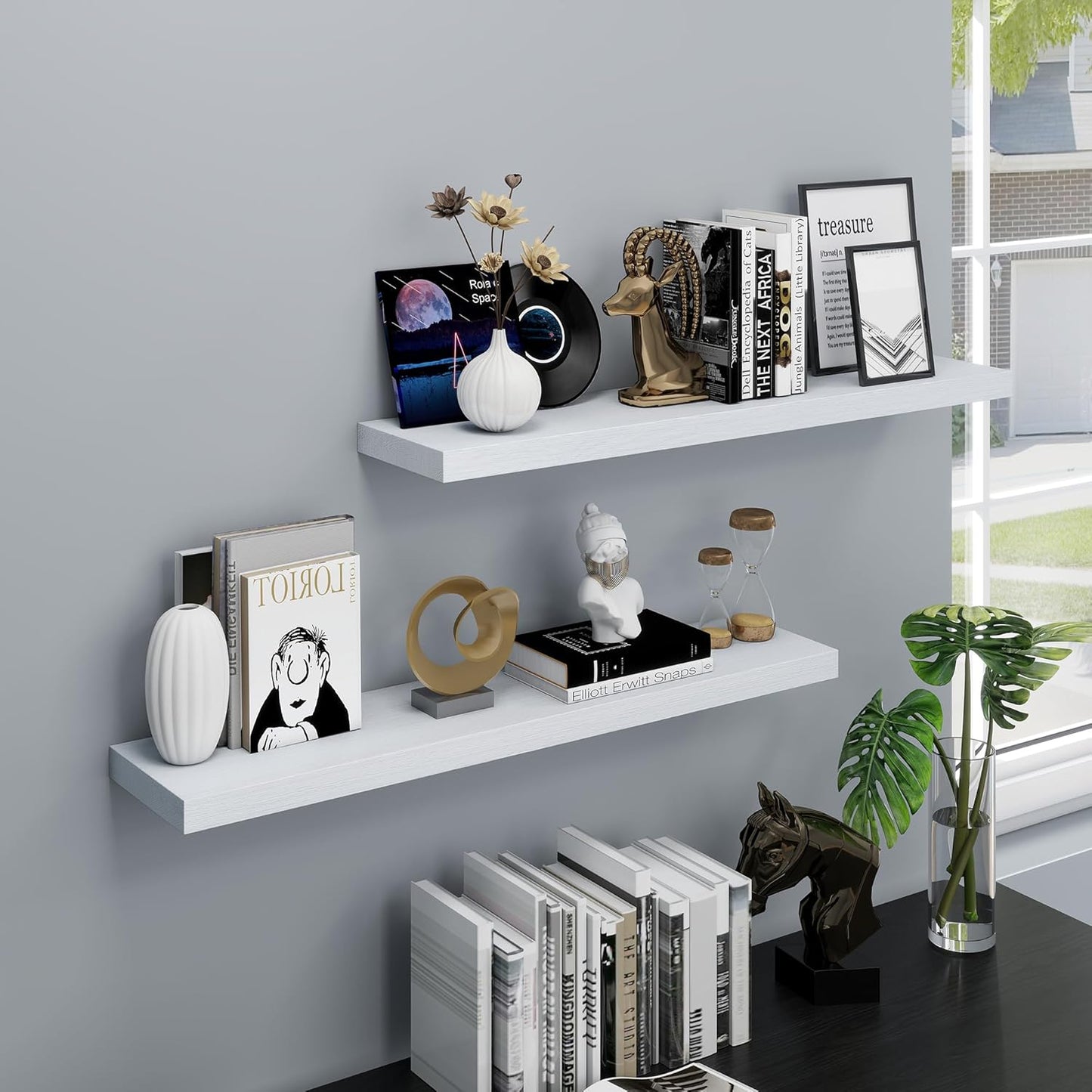 ShelfLoft 8 Inch Deep Solid Pine Wood Floating Shelves