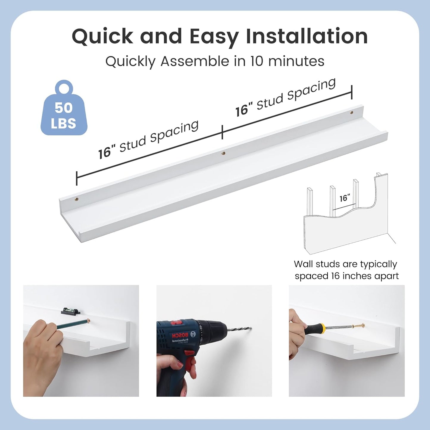 ShelfLoft 36" Wide x 5" Deep Pine Wood Picture Ledge Shelf Wall Shelves with Lip, 2 Pack