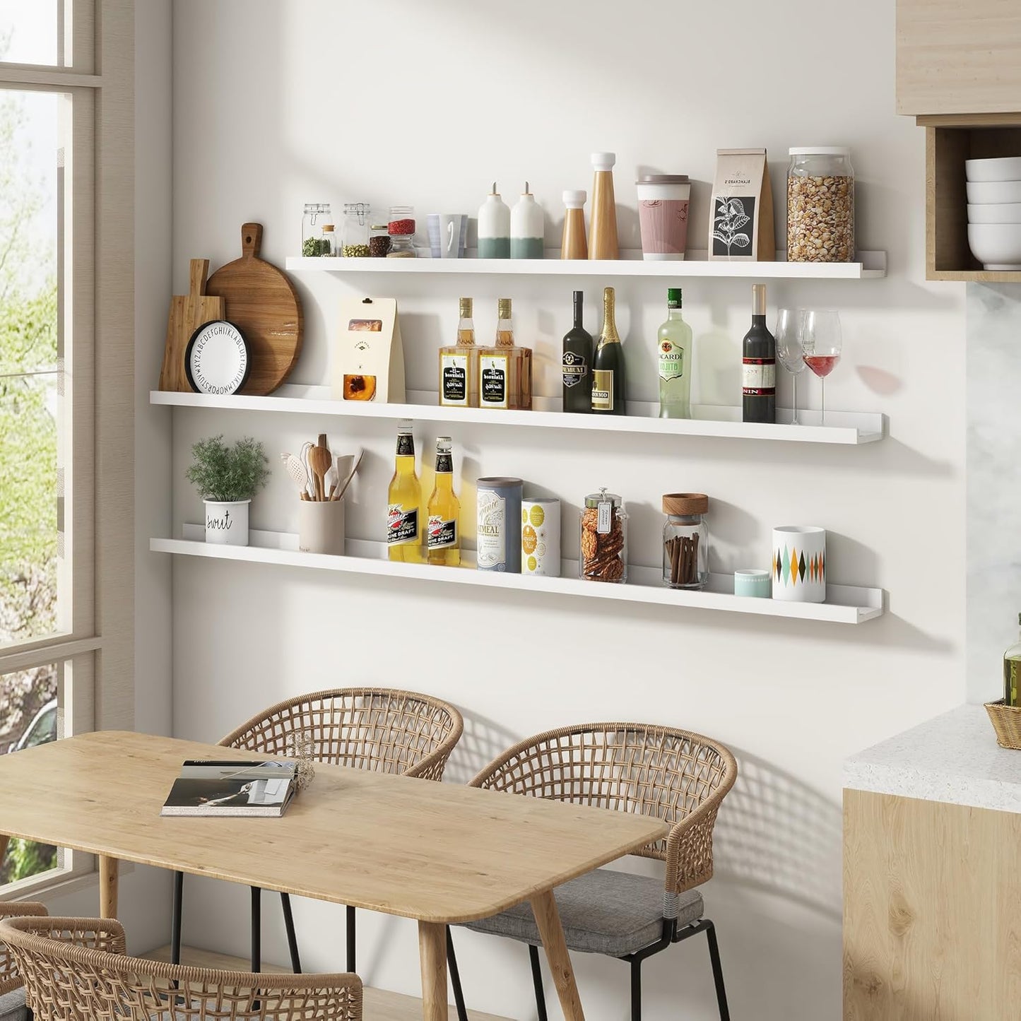 ShelfLoft 36" Wide x 5" Deep Pine Wood Picture Ledge Shelf Wall Shelves with Lip, 2 Pack