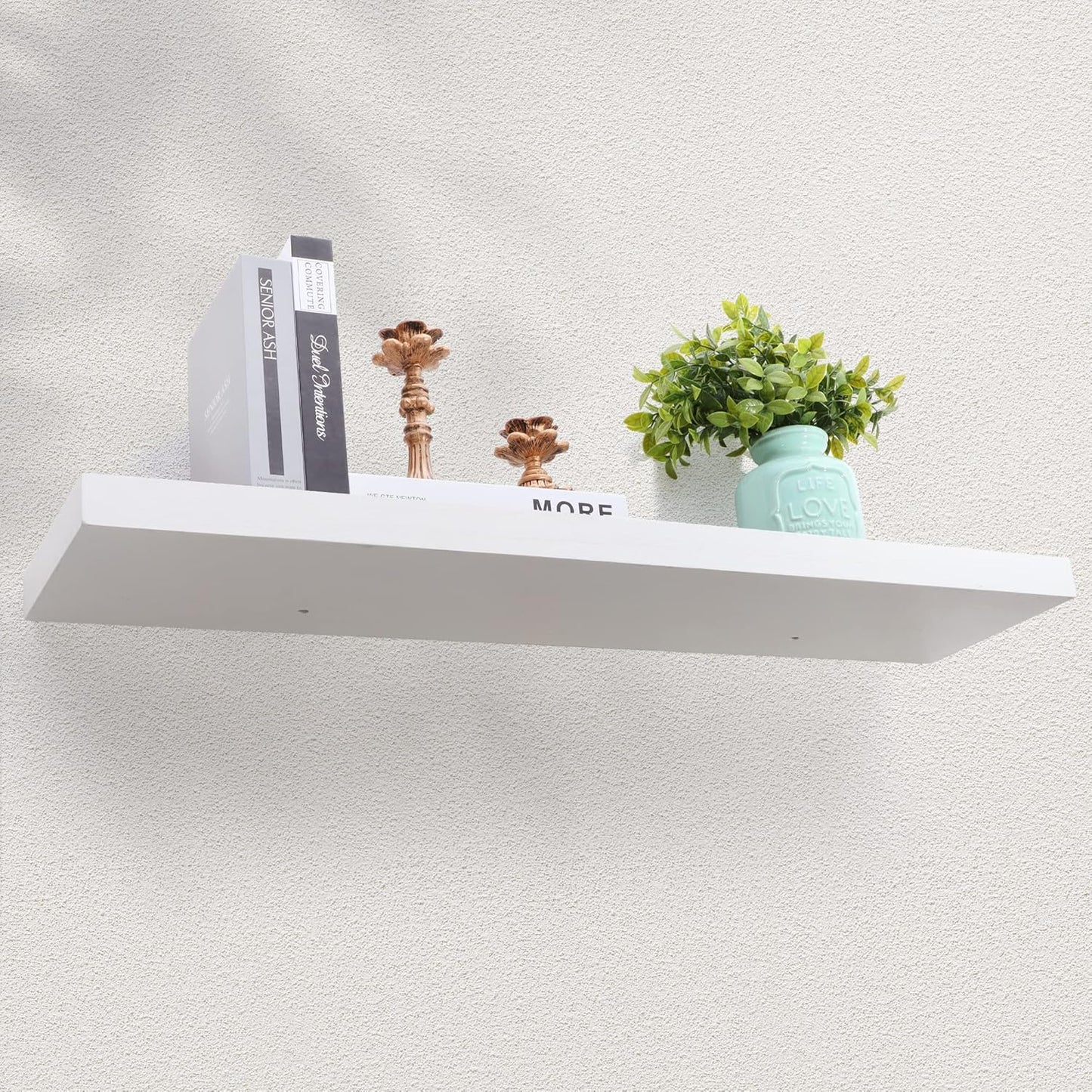 ShelfLoft 8.1"D x 1.6"H Snow White Modern Solid Wood Floating Shelves for Wall Storage