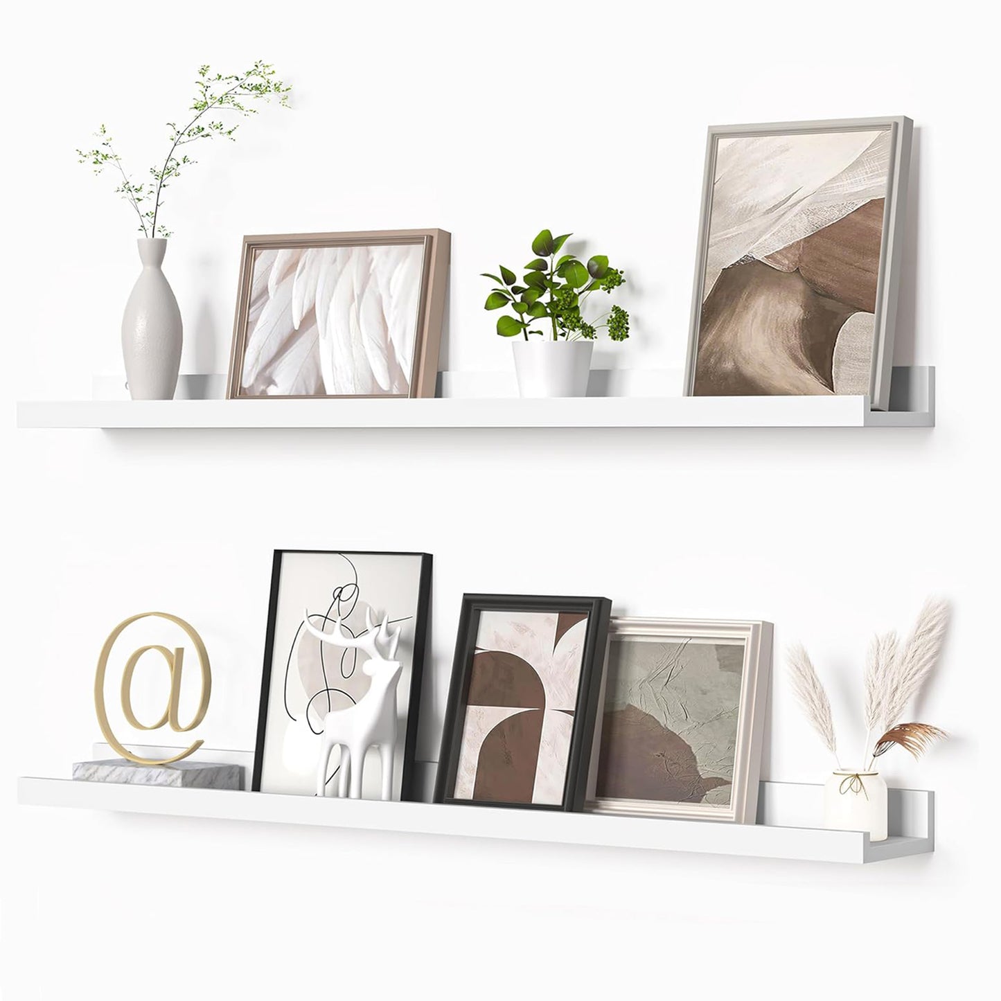 ShelfLoft 4.5"D x 1.9"H White Picture Ledge Shelf Wall Floating Shelves with Lip,Set of 2