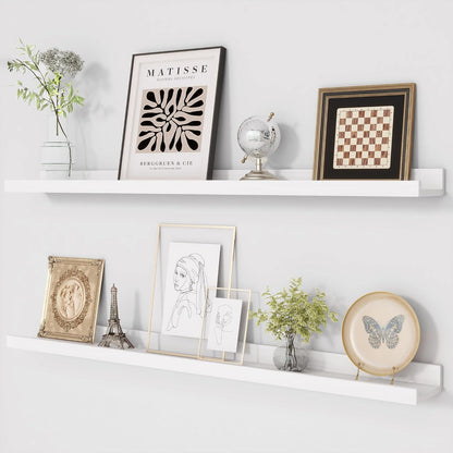 ShelfLoft 5.1 Inch Deep Picture Ledge Shelf Pine Wood Floating Shelves,Set of 2