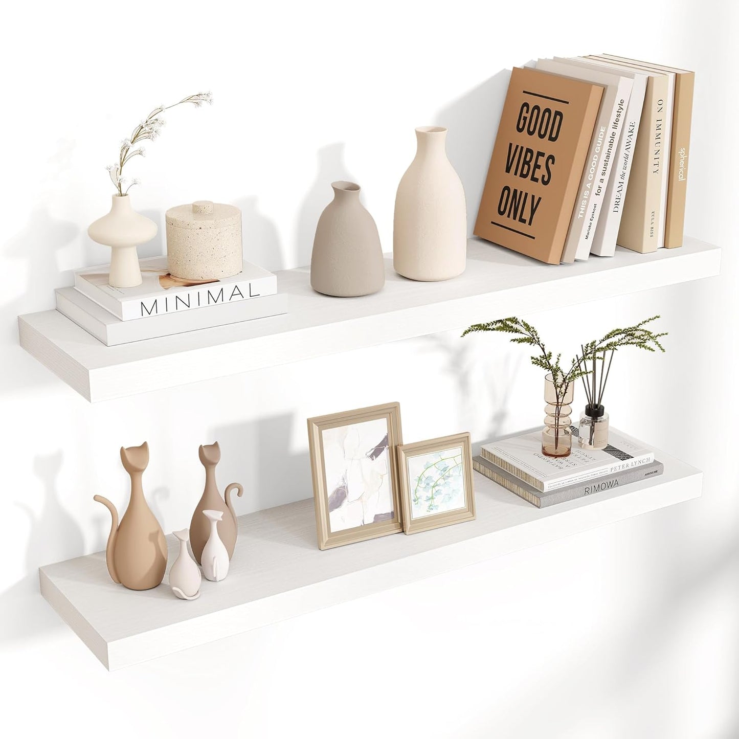 ShelfLoft 9"D x 1.5”H White Floating Shelves for Wall Storage