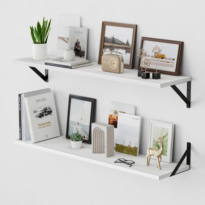 ShelfLoft 36" Wide x 8" Deep Floating Shelves with Brackets, White-2 Pack