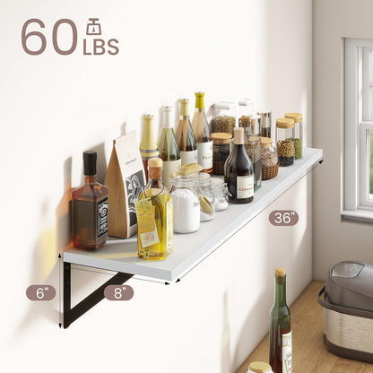 ShelfLoft 36" Wide x 8" Deep Floating Shelves with Brackets, White-2 Pack