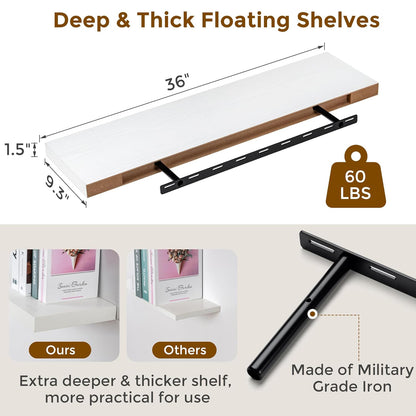 ShelfLoft 36" Wide x 9.3" Deep Floating Shelves for Wall Storage,2 Pack