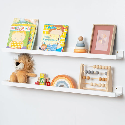 ShelfLoft 36"W x 5"D White Pine Wood Picture Ledge Shelf Nursery Bookshelf for Kids' Room, 2 Pack