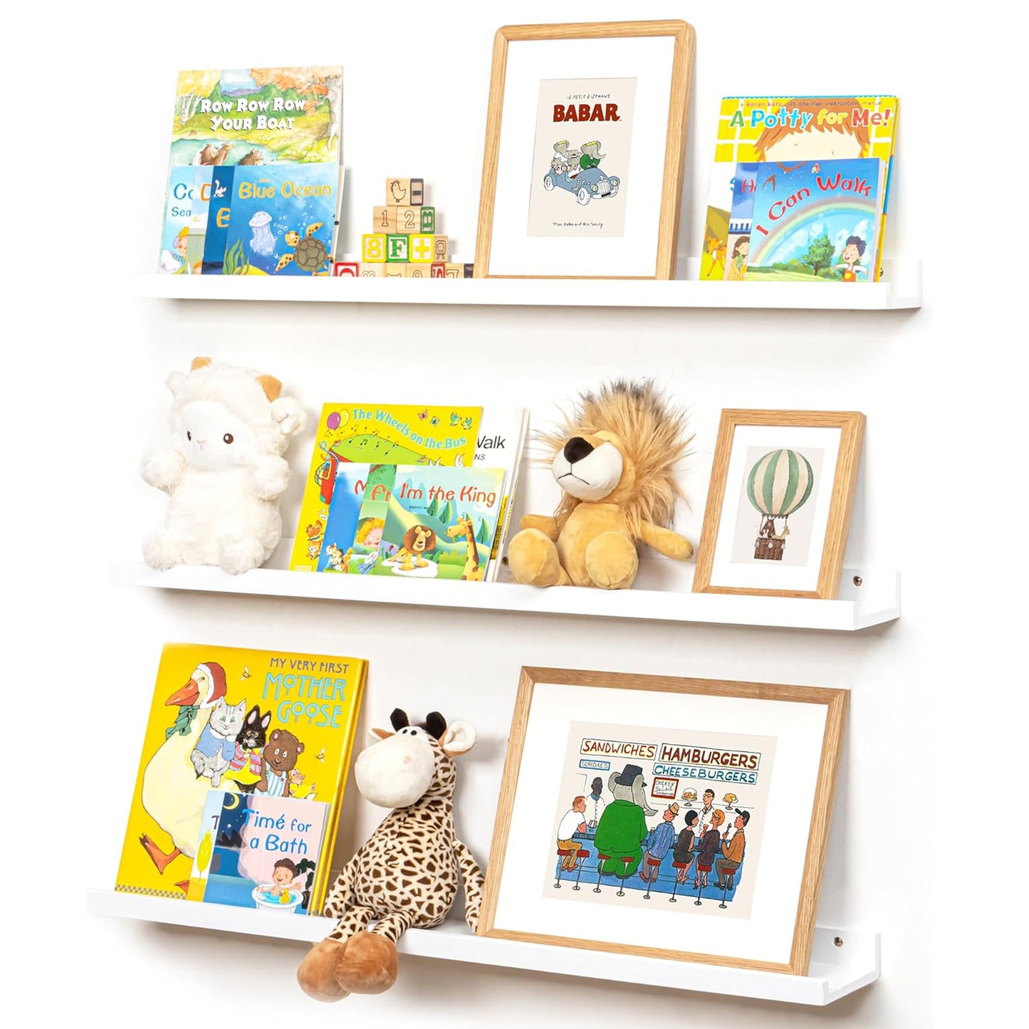 ShelfLoft 36" Wide x 5.5" Deep Pine Wood Picture Ledge Shelf Wall Shelves with Lip, 3 Pack