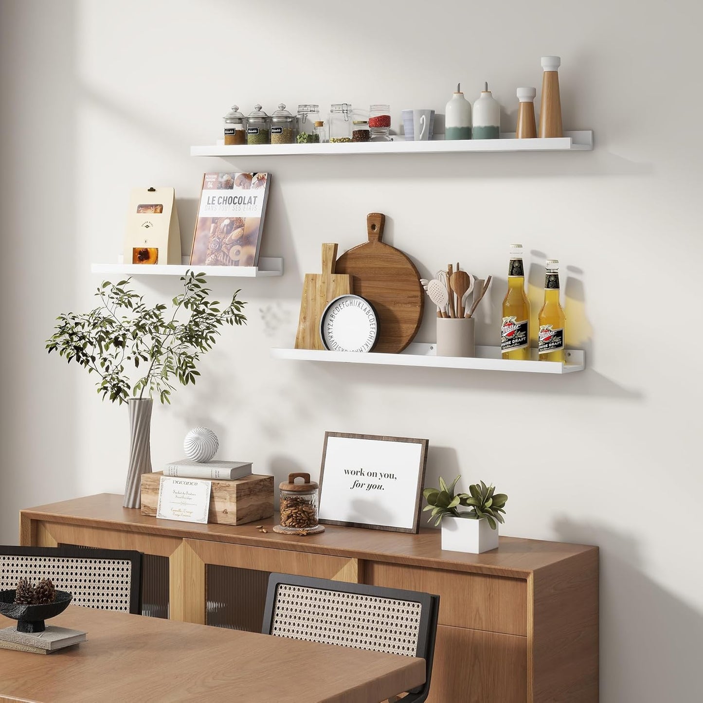 ShelfLoft 36" Wide x 5.5" Deep Pine Wood Picture Ledge Shelf Wall Shelves with Lip, 3 Pack