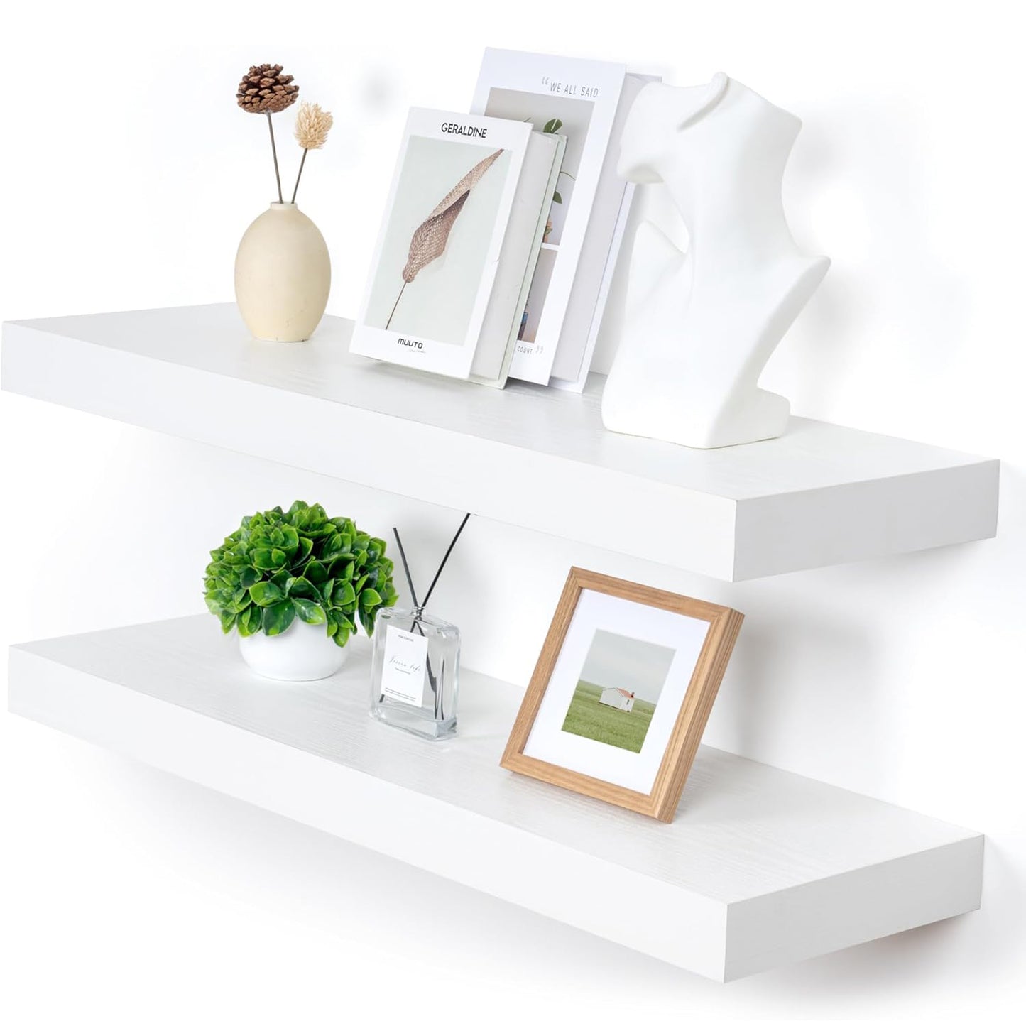 ShelfLoft 11.6"D x 2"H White Floating Shelves for Wall Storage