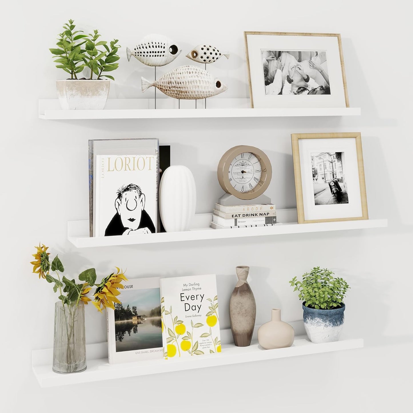 ShelfLoft 5.7 Inch Deep Picture Ledge Shelf Floating Shelves with Lip, Set of 3