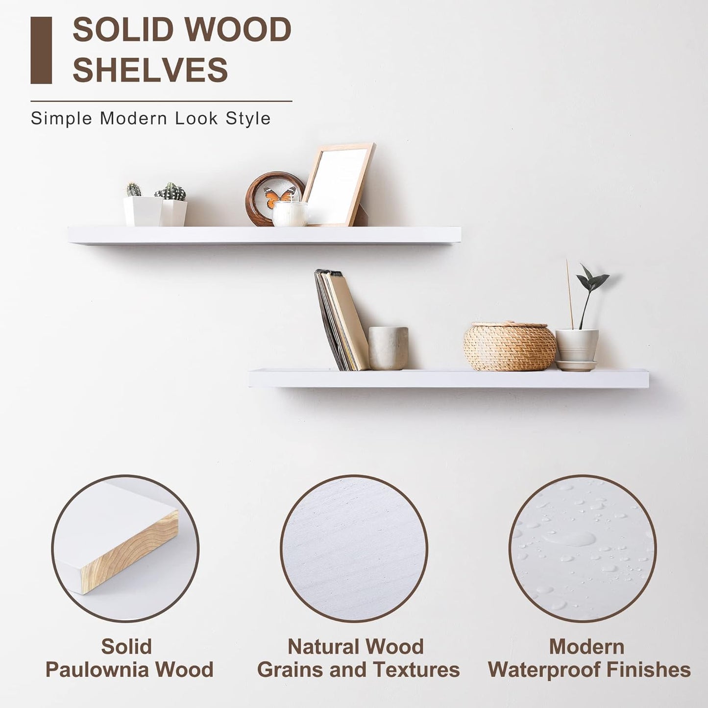 ShelfLoft 36" Wide x 6.7" Deep Paulownia Wood Wall Display Decor Floating Shelves, 2 Pack