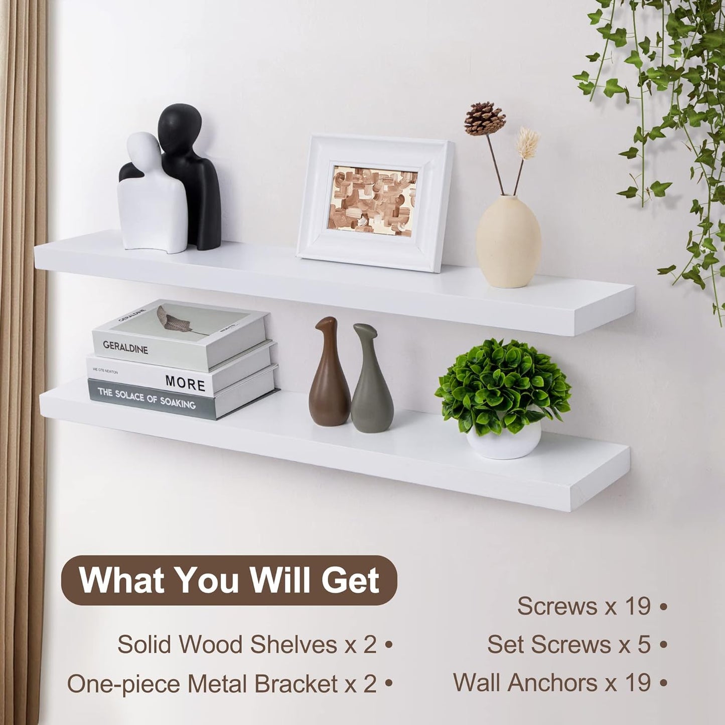 ShelfLoft 6.7"D x 1.4"H White Paulownia Wood Wall Display Decor Floating Shelves