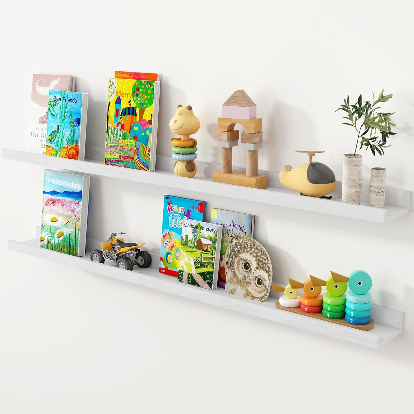 ShelfLoft 4.7 Inch Deep Solid Oak Wood Picture Ledge Shelf, Set of 2