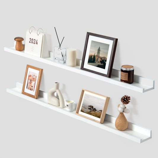 ShelfLoft 48" Wide x 4" Deep Picture Ledge Shelf Wall Display Floating Shelves with Lip, 2 Pack