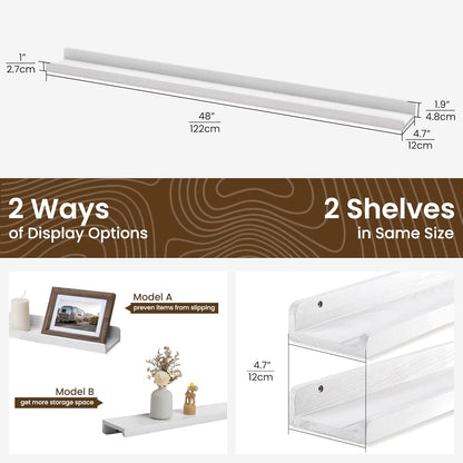 ShelfLoft 4.7"D x 1.9“H White Solid Ash Wood Picture Ledge Shelf Groove Floating Shelves,Set of 2