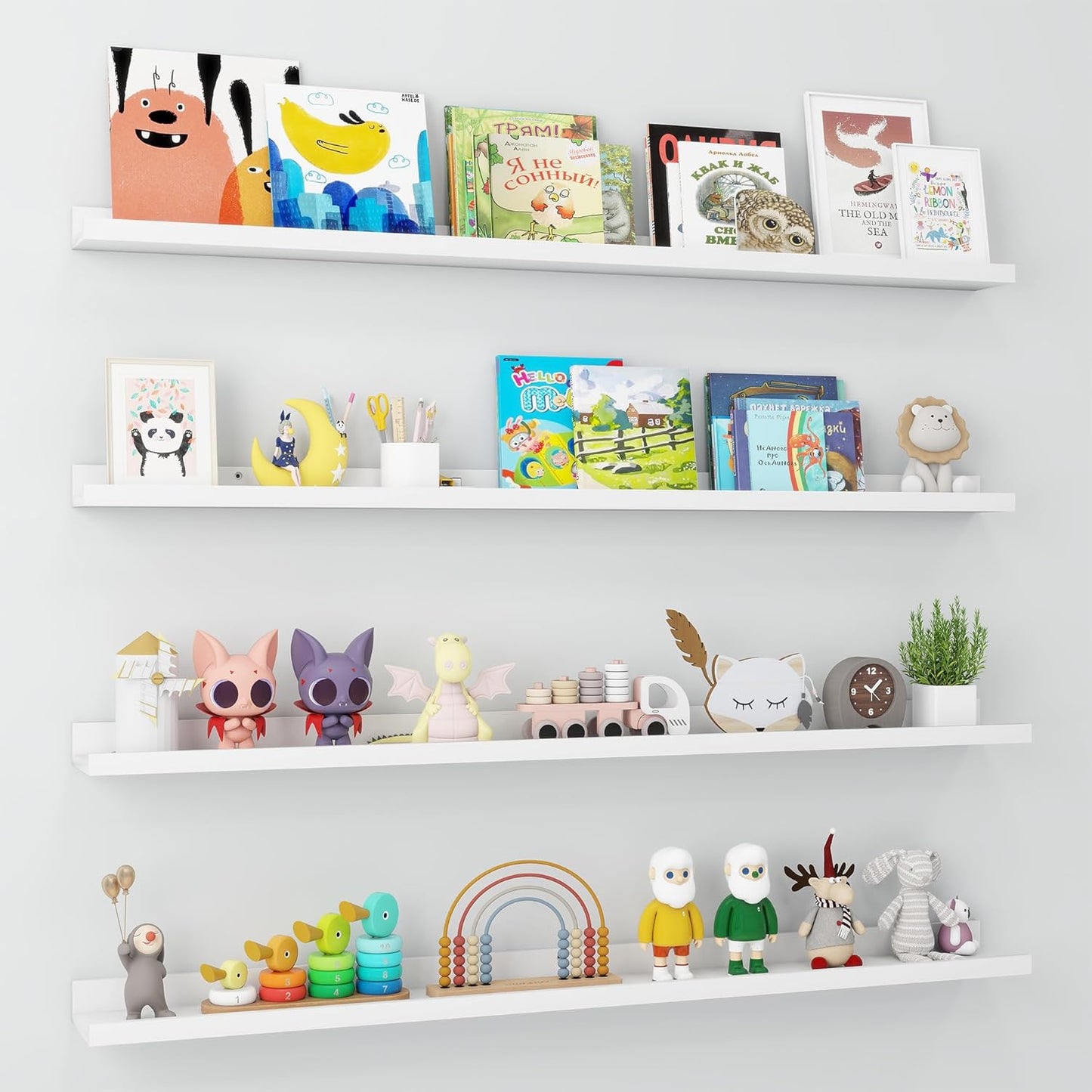 ShelfLoft 48" Wide x 5.5" Deep Picture Ledge Shelf Wall Display Floating Shelves with Lip, 4 Pack