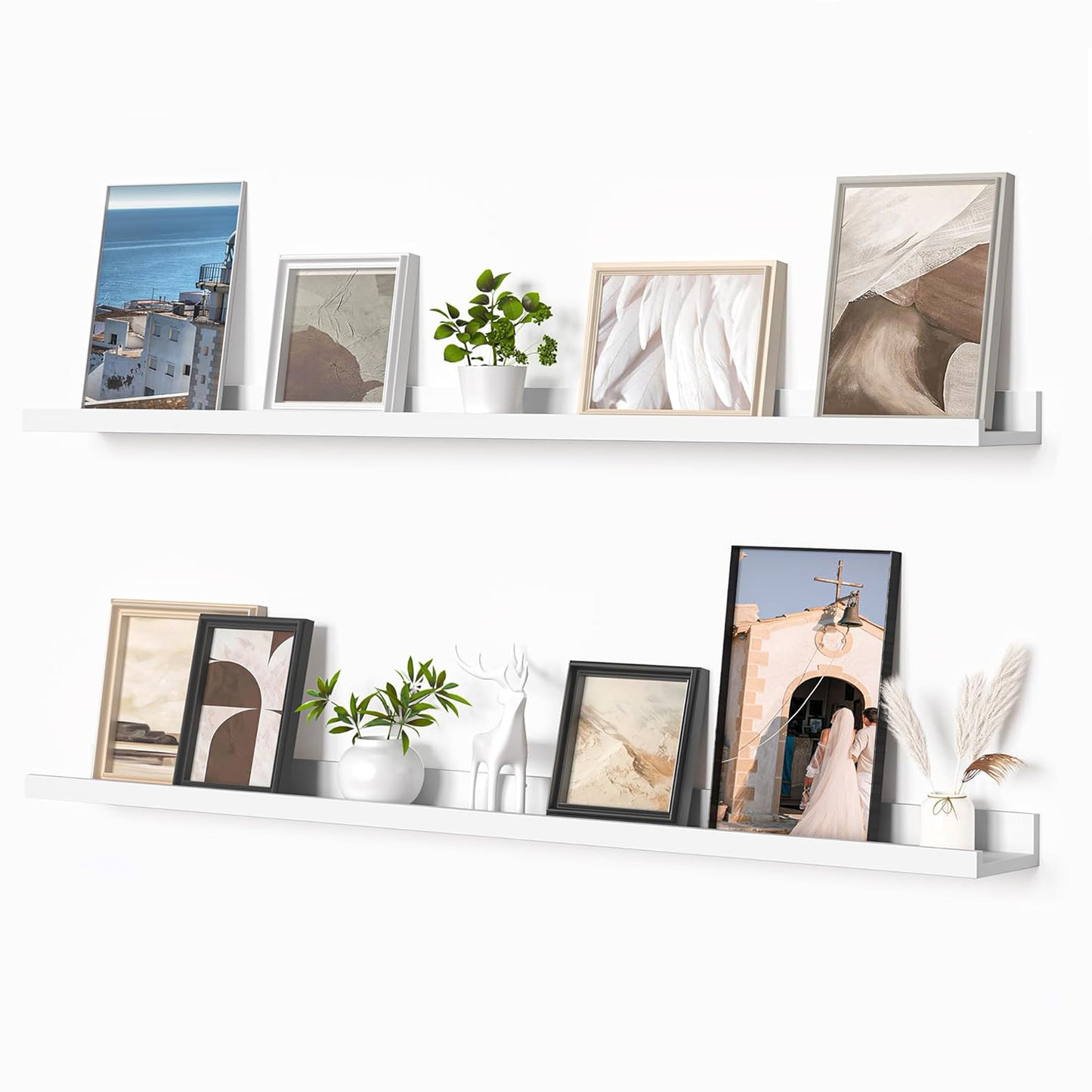 ShelfLoft 4.5"D x 1.9"H White Picture Ledge Shelf Wall Floating Shelves with Lip,Set of 2