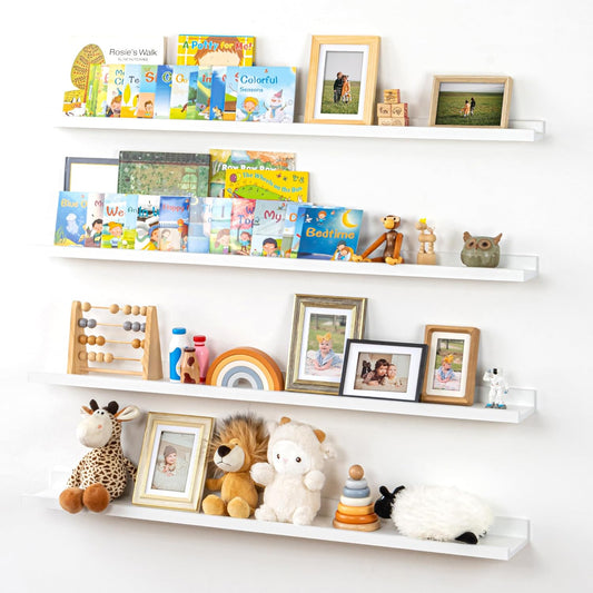 ShelfLoft 48" Wide x 6.25" Deep Picture Ledge Floating Shelves Nursery Bookshelf,Set of 4