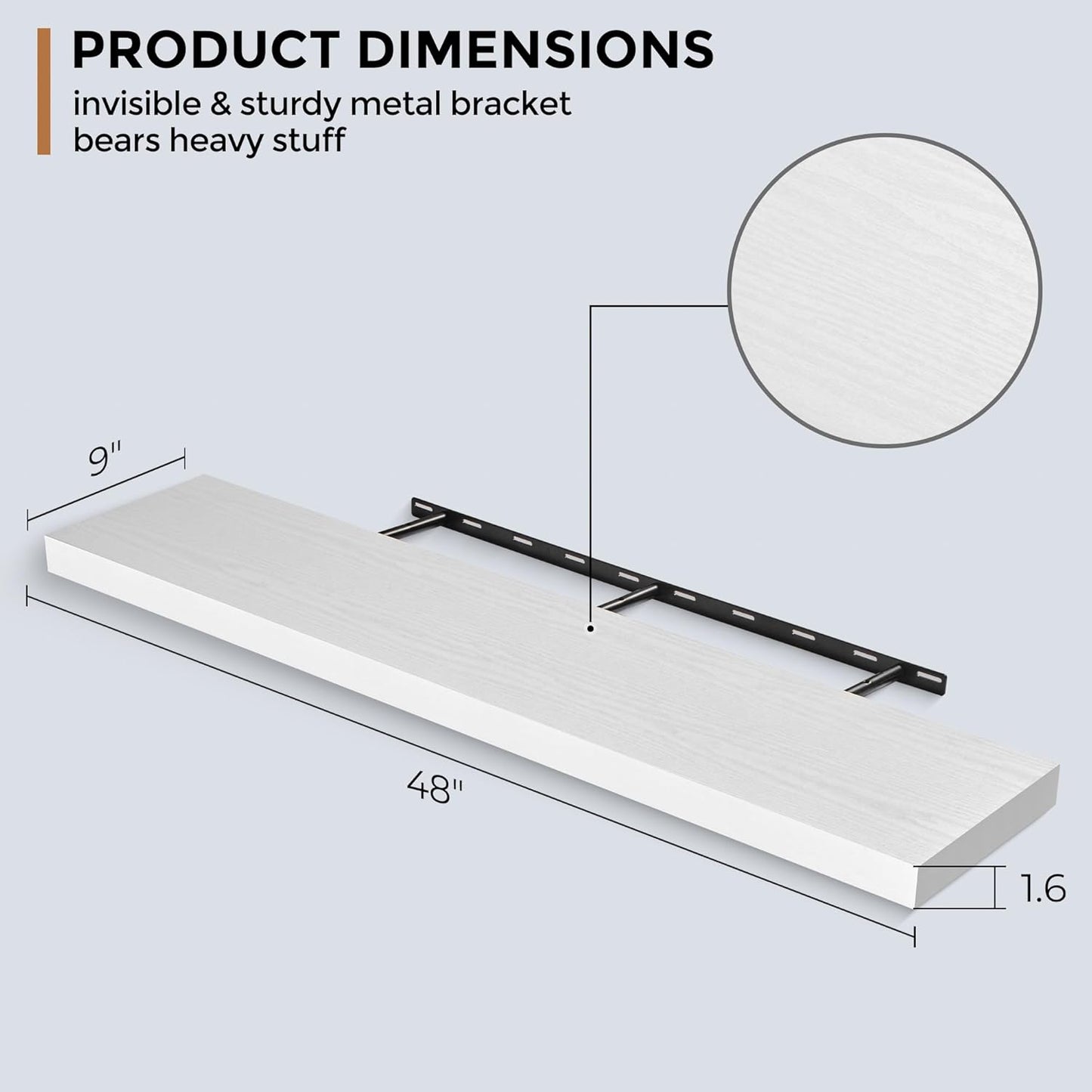 ShelfLoft 48" Wide x 9" Deep Wall Storage Floating Shelves, 1 Pack