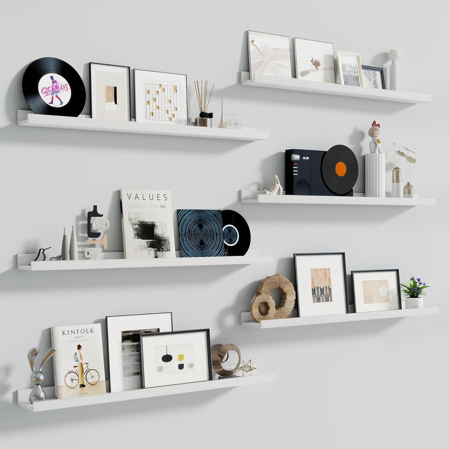 Shelfloft 5.5 Inch Deep Picture Ledge Shelf Floating Wall Display Shelves,Set of 6