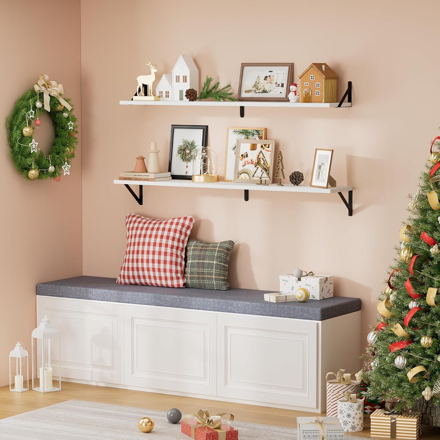 ShelfLoft 48" Wide x 8" Deep Floating Shelves with Brackets, 2 Pack