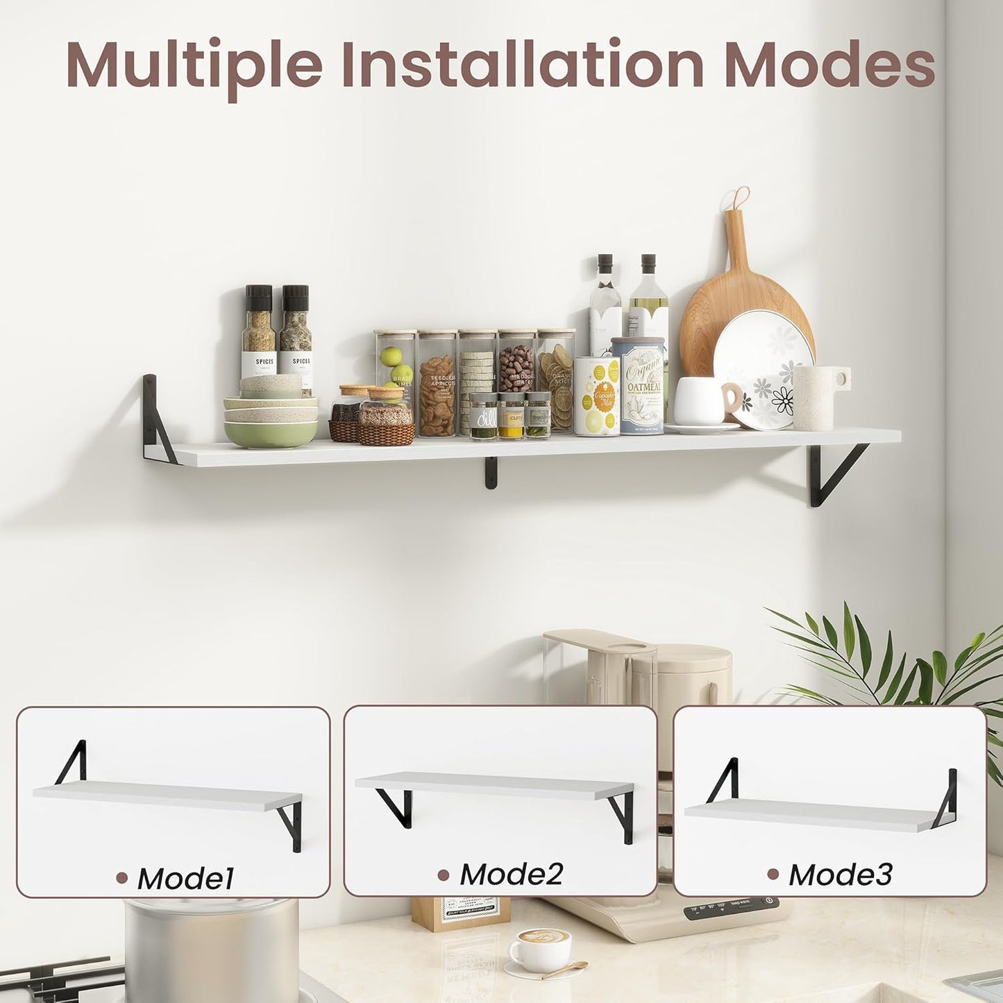 ShelfLoft 48" Wide x 8" Deep Floating Shelves with Brackets, White-2 Pack