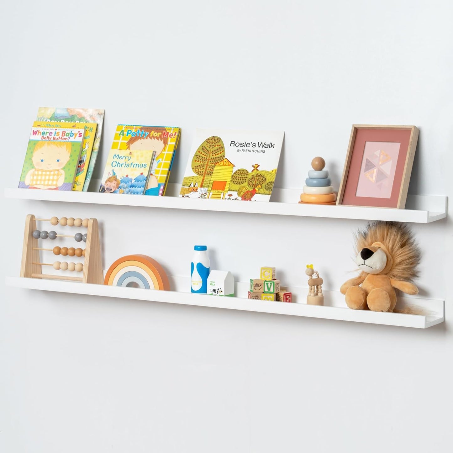 ShelfLoft 5.5"D x 2"H White Pine Wood Picture Ledge Shelf Nursery Bookshelf for Kids' Room, 2 Pack