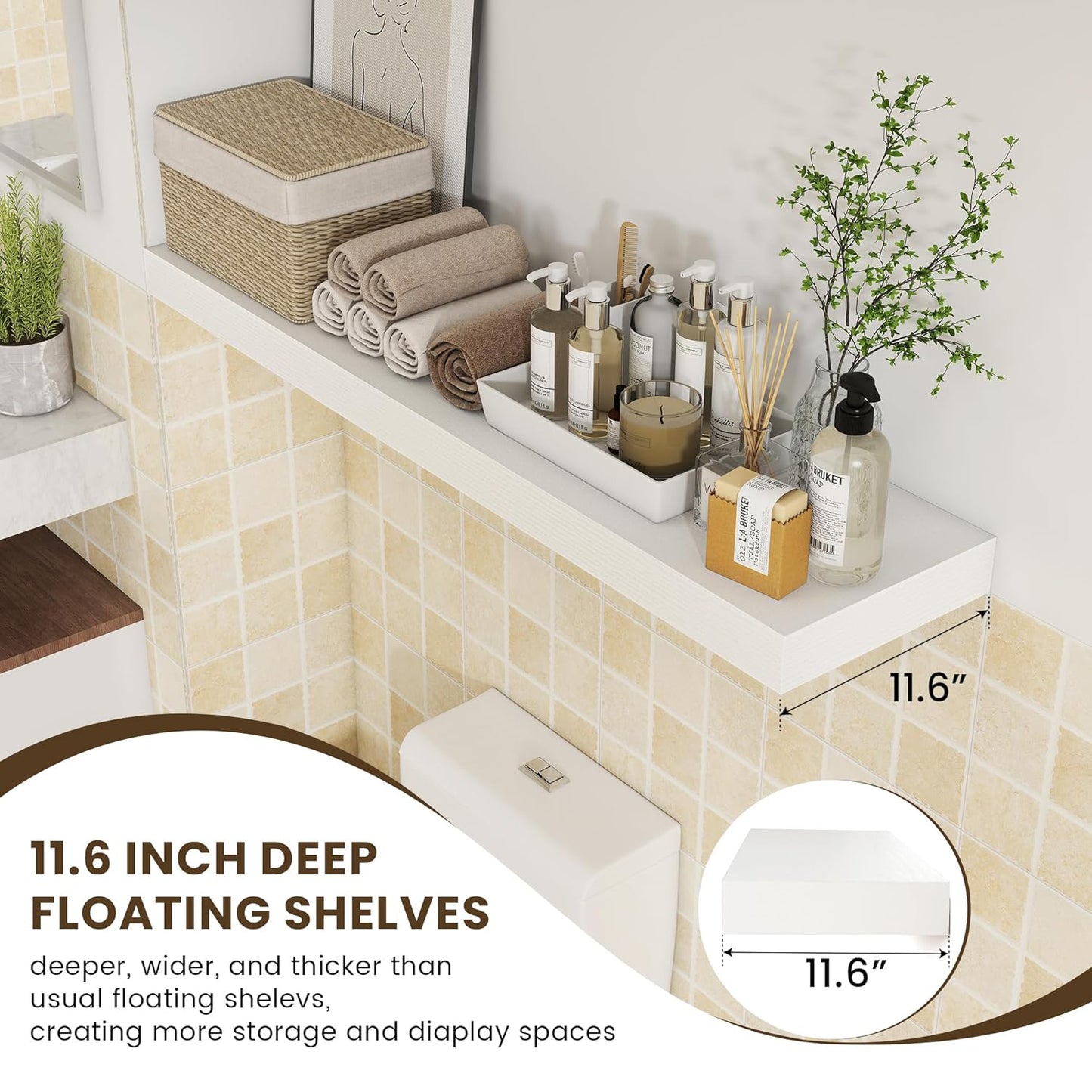 ShelfLoft 48"W x 11.6"D White Floating Shelves Long Wall Display Shelf, 1 Pack