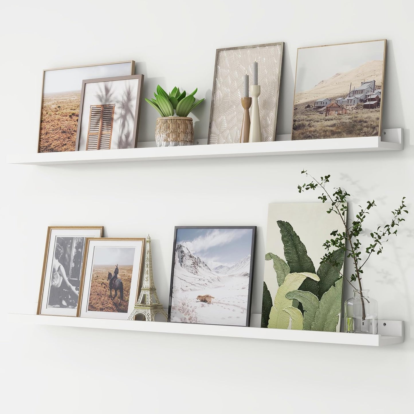 ShelfLoft 48" Wide x 4.7" Deep Picture Ledge Floating Shelves, White-2 Pack