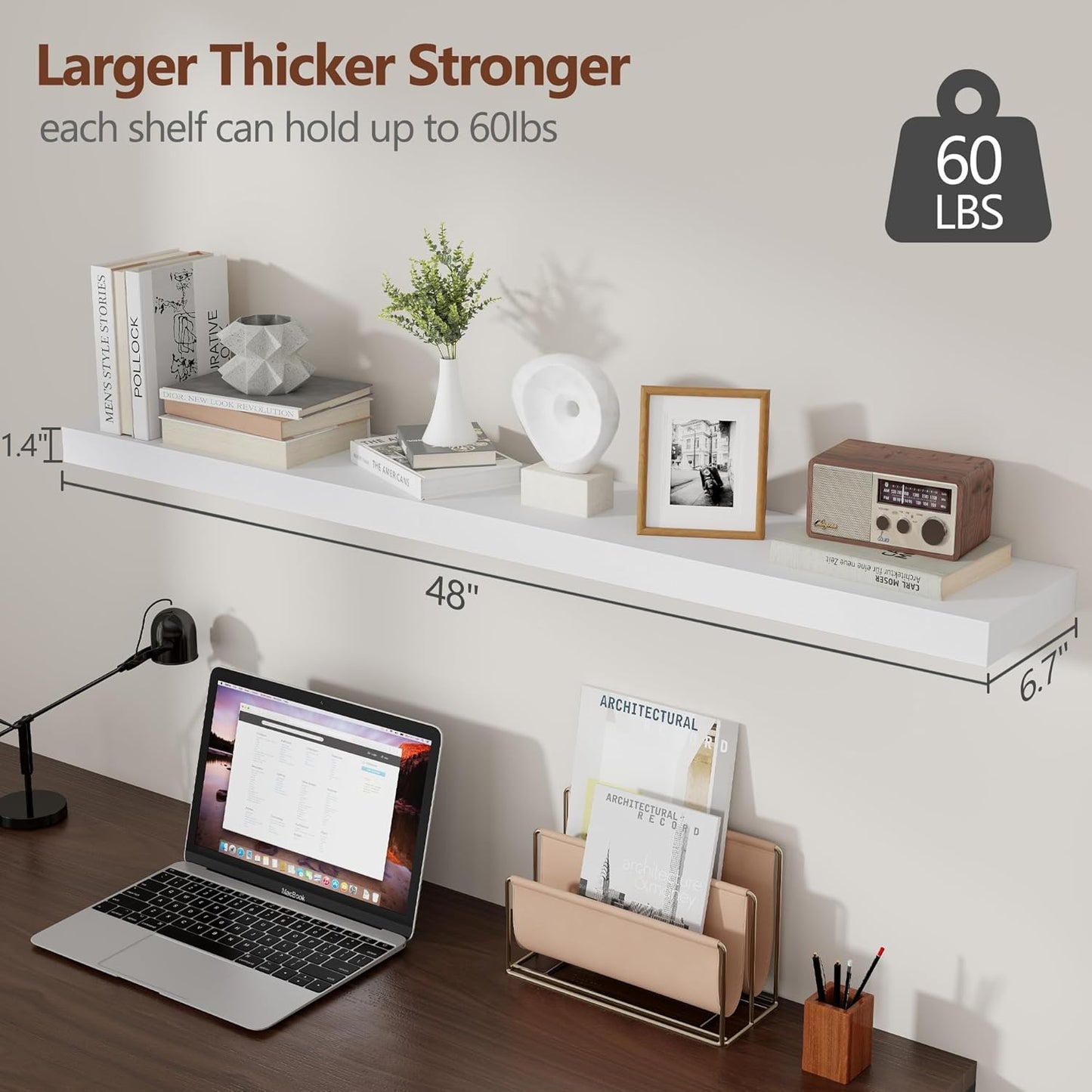 ShelfLoft 48" Wide x 6.7" Deep Paulownia Wood Wall Display Decor Floating Shelves,2 Pack