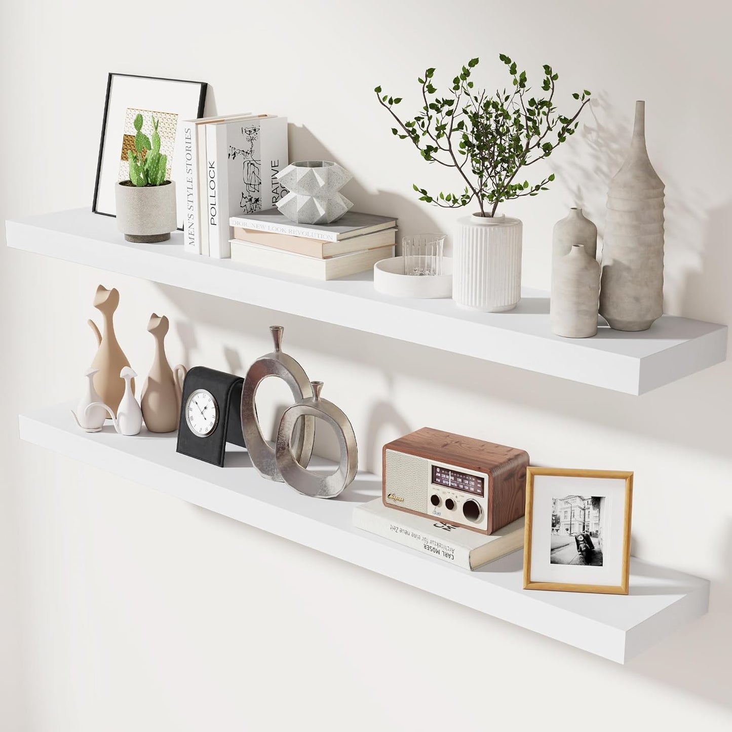 ShelfLoft 48"W x 6.7"D Paulownia Wood Wall Display Decor Floating Shelves,White-2 Pack