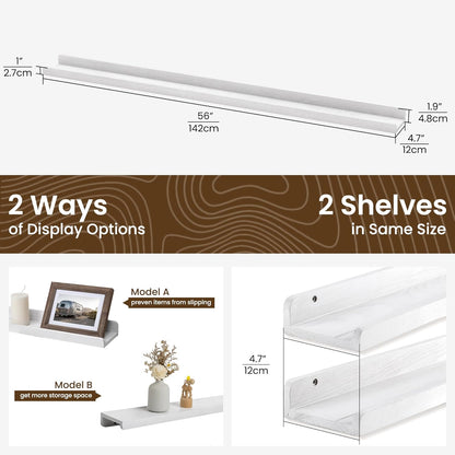 ShelfLoft 4.7"D x 1.9“H White Solid Ash Wood Picture Ledge Shelf Groove Floating Shelves,Set of 2