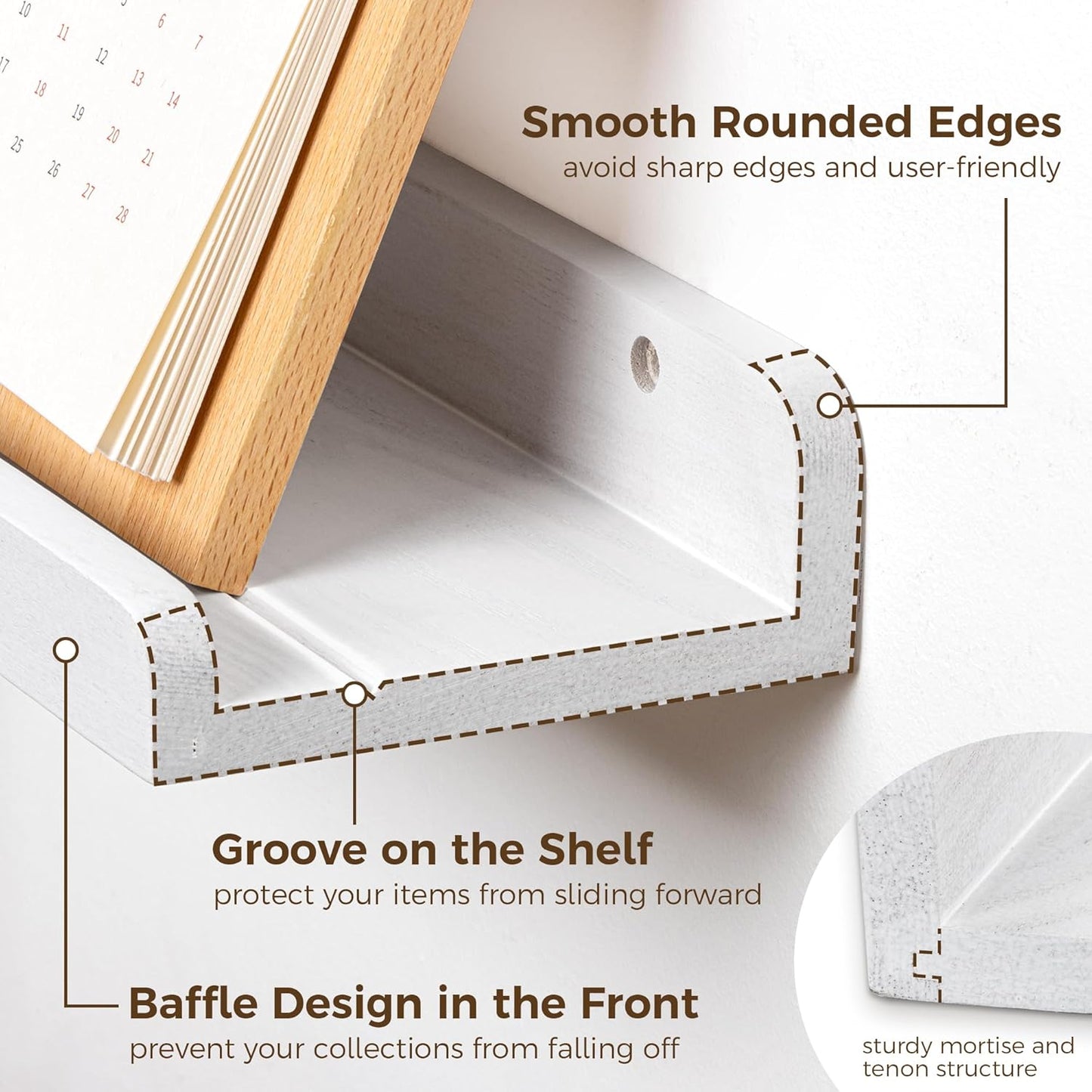 ShelfLoft 56" Wide x 4.7" Deep Solid Ash Wood Picture Ledge Shelf Groove Floating Shelves,Set of 2