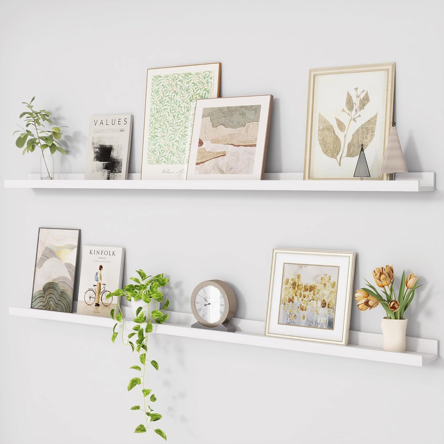 ShelfLoft 5.1 Inch Deep Picture Ledge Shelf Pine Wood Floating Shelves,Set of 2