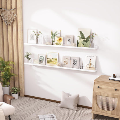 ShelfLoft 5.1 Inch Deep Picture Ledge Shelf Pine Wood Floating Shelves,Set of 2