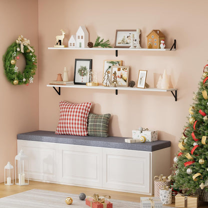 ShelfLoft 55" Wide x 8" Deep Floating Shelves with Brackets, White-2 Pack