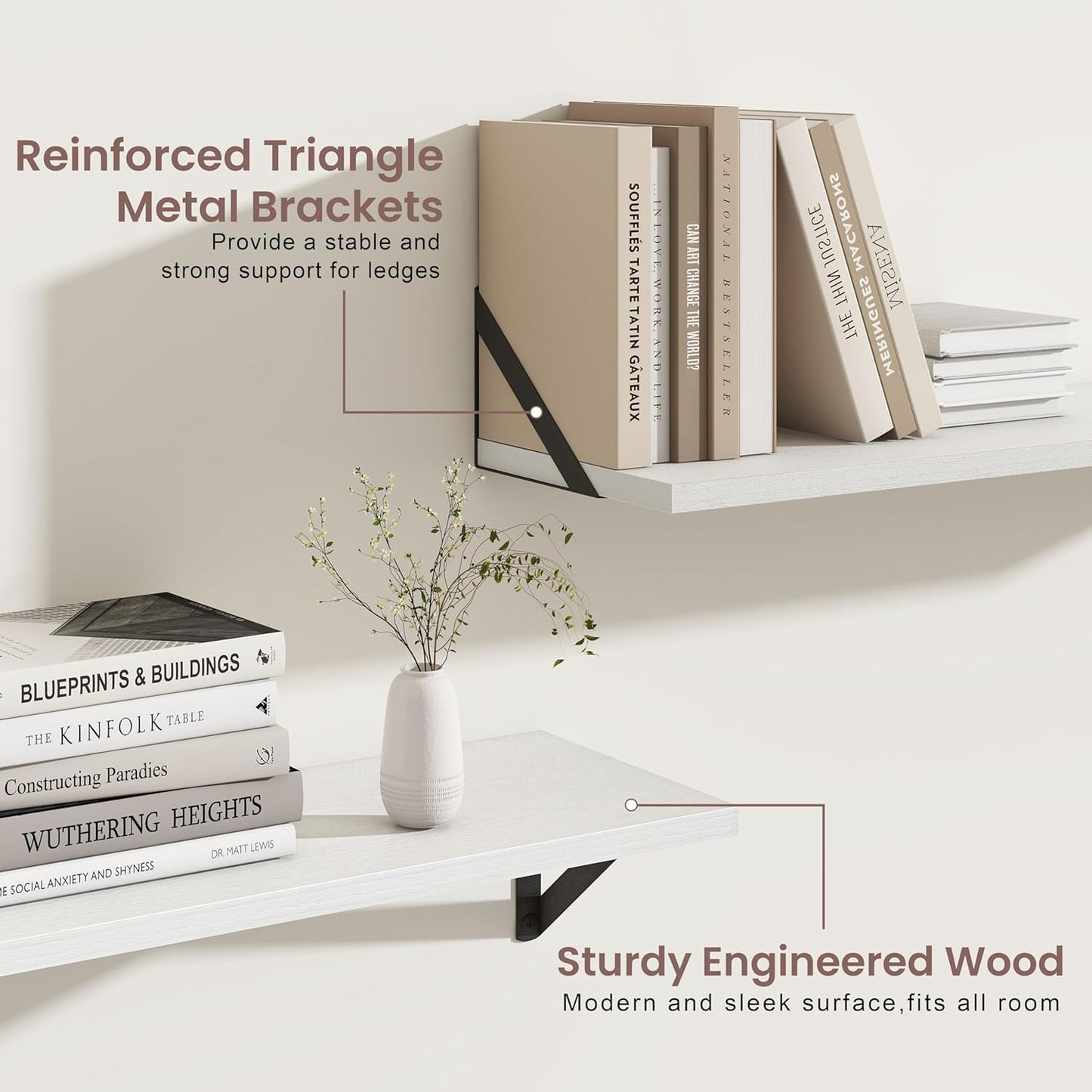 ShelfLoft 55" Wide x 8" Deep Floating Shelves with Brackets, 2 Pack