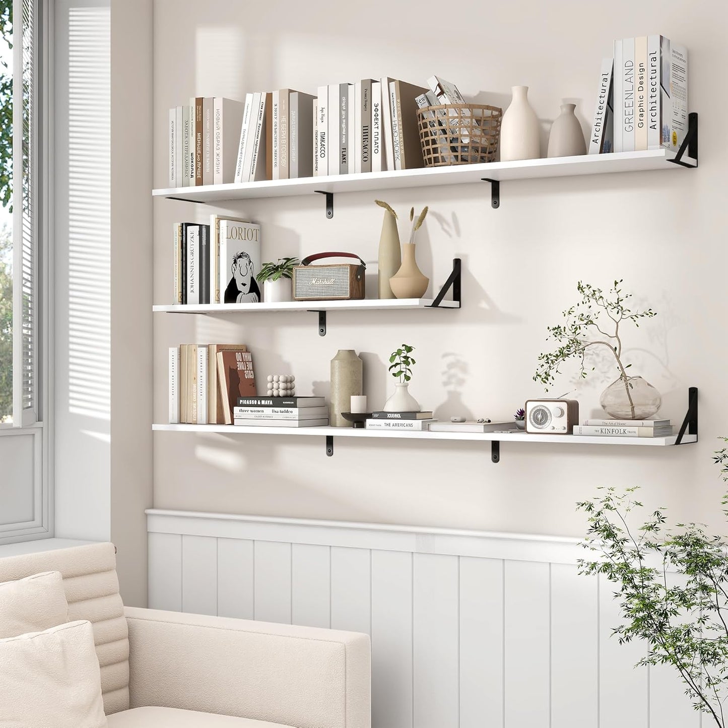 ShelfLoft 55" Wide x 8" Deep Wall Mounted Floating Shelves, 2 Pack