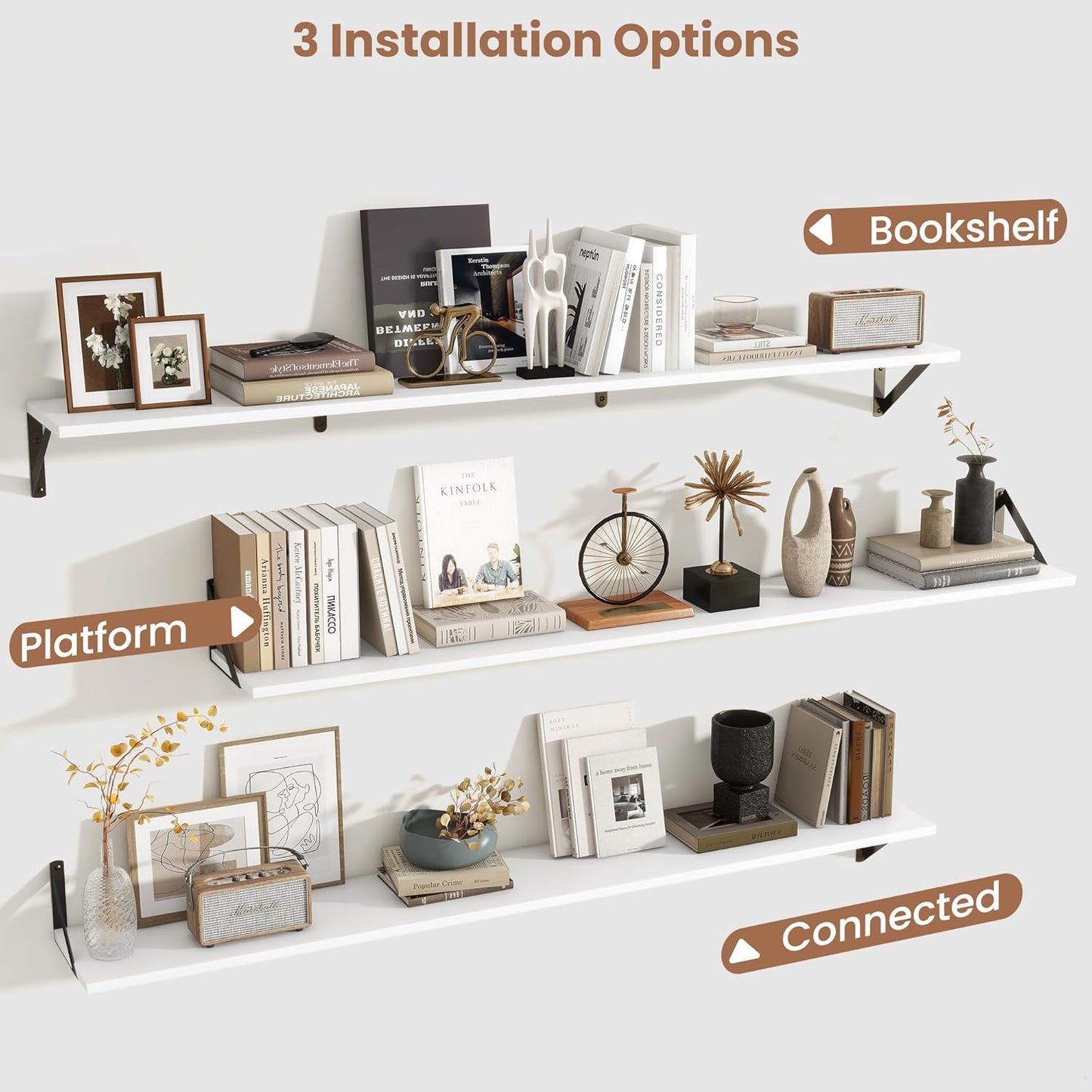 ShelfLoft 55" Wide x 8" Deep Wall Mounted Floating Shelves, 2 Pack