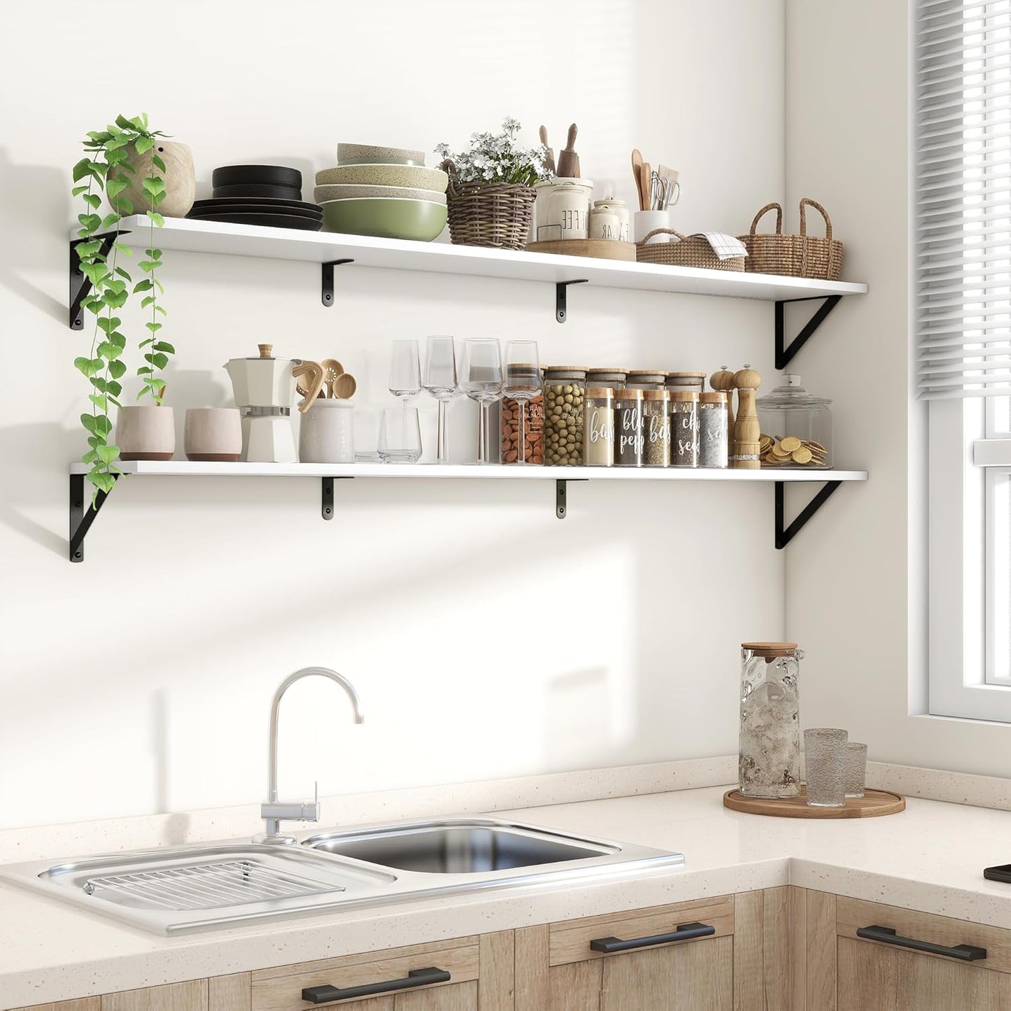 ShelfLoft 55" Wide x 8" Deep Wall Mounted Floating Shelves, 2 Pack